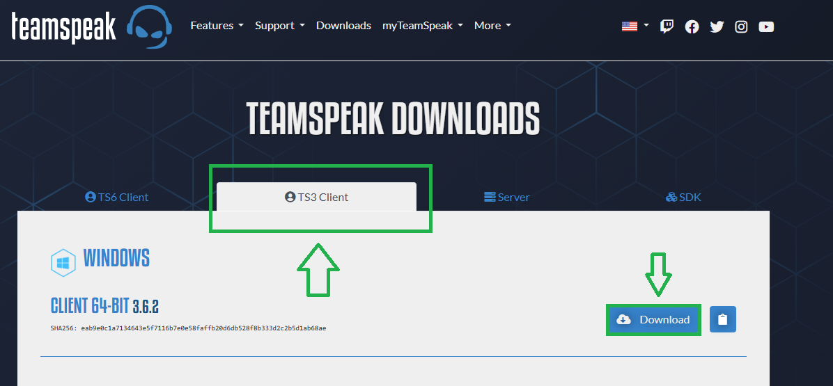 Stažení správné verze Teamspeak 3